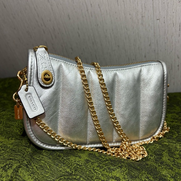 Coach Handbags - Coach 20 swinger metallic hobo crossbody handbag silver gold two tone mini purse